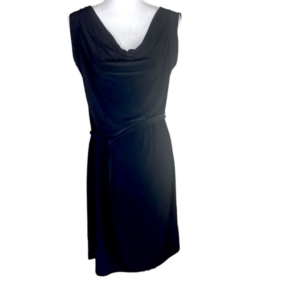 Ellen Parker Wm’s Sz Med Black Cowl Neck Sleeveless Belted Slip Midi Dress